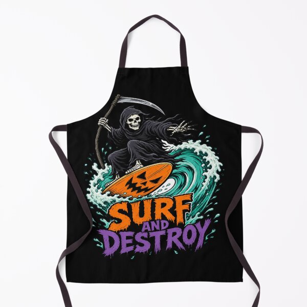 Item preview, Surf And Destroy Grim Reaper Pumpkin Surfboard Graphic Tee designed and sold by Design Vibras.