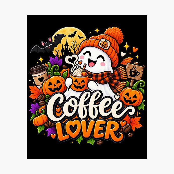 Item preview, Halloween Coffee Lover Gift Cute Ghost Pumpkin Style designed and sold by Corvoria.