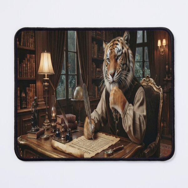 Item preview, Thoughtful Tiger Scholar: Dark Academia Library Study Art Print designed and sold by AfresStudio.