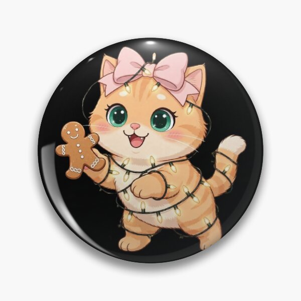 Item preview, Christmas Cat With Gingerbread Cookie Lights designed and sold by Moody Vibes Studio.