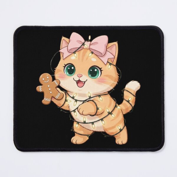 Item preview, Christmas Cat With Gingerbread Cookie Lights designed and sold by Moody Vibes Studio.