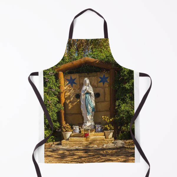 Item preview, Statue of Virgin Mary in Garden Shrine with Blue Stars and Lush Greenery designed and sold by Nmallia.