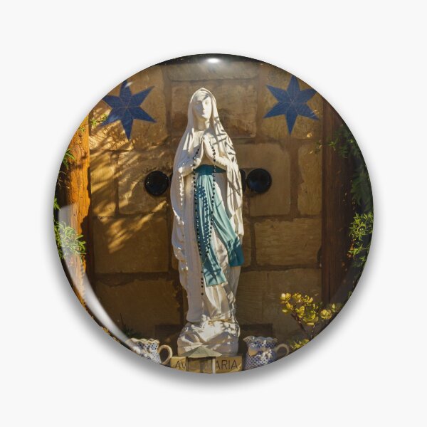 Item preview, Statue of Virgin Mary in Garden Shrine with Blue Stars and Lush Greenery designed and sold by Nmallia.