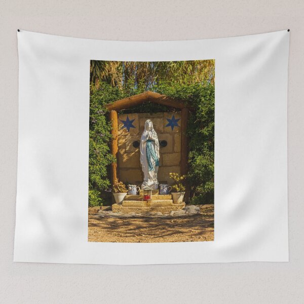 Item preview, Statue of Virgin Mary in Garden Shrine with Blue Stars and Lush Greenery designed and sold by Nmallia.