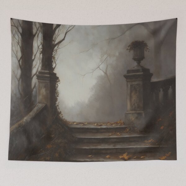Item preview, Gothic Foggy Autumn Park Stone Steps Painting designed and sold by DarkHolyQueen.