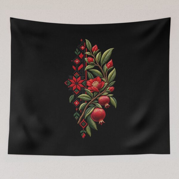 Item preview, Palestinian Tatreez Floral Design – Pomegranate and Traditional Embroidery Art designed and sold by BrainCurves.
