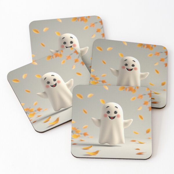 Item preview, Cute Happy Ghost Autumn Leaves Illustration designed and sold by IntelliMindDesigns.