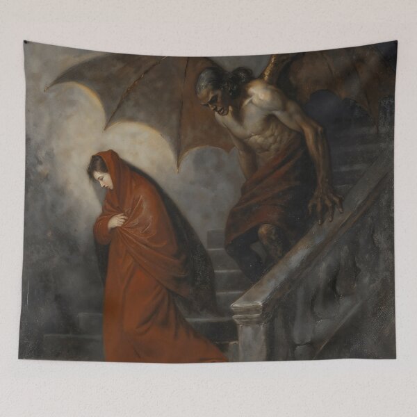 Item preview, Gothic Woman And Winged Demon On Staircase Painting designed and sold by DarkHolyQueen.