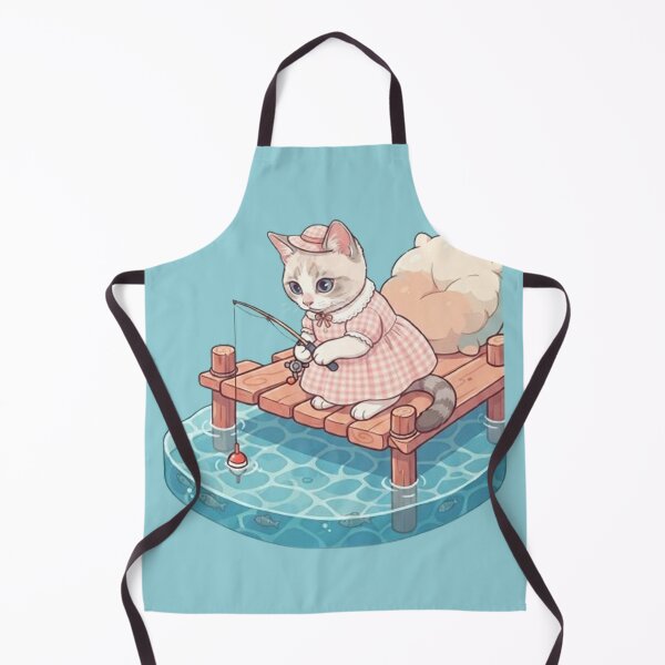 Item preview, Cute Fishing Cat Kawaii Kitty on Wooden Dock with Rod and Pillow designed and sold by PetalsPaws.