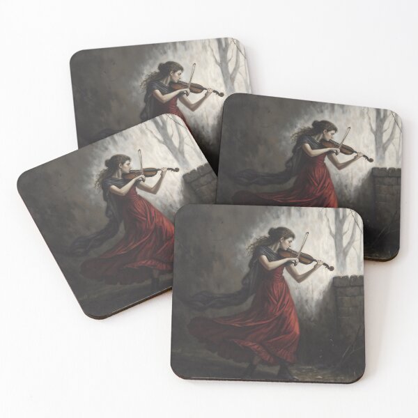 Item preview, Gothic Woman Playing Violin In Red Dress Painting designed and sold by DarkHolyQueen.