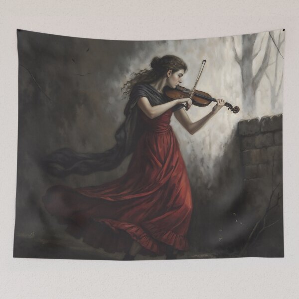 Item preview, Pintura de una mujer gótica tocando el violín con un vestido rojo designed and sold by DarkHolyQueen.