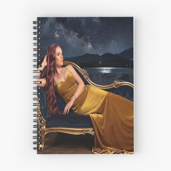 Item preview, Starlight Elegance: Woman in Gold Dress on Velvet Chaise Lounge Art Print designed and sold by AfresStudio.