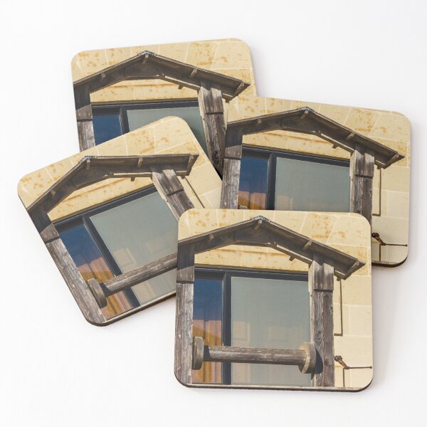 Item preview, Rustic Wooden Frame With Crossbar Over Glass Window On Pale Stone Wall Building designed and sold by Nmallia.