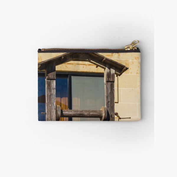 Item preview, Rustic Wooden Frame With Crossbar Over Glass Window On Pale Stone Wall Building designed and sold by Nmallia.
