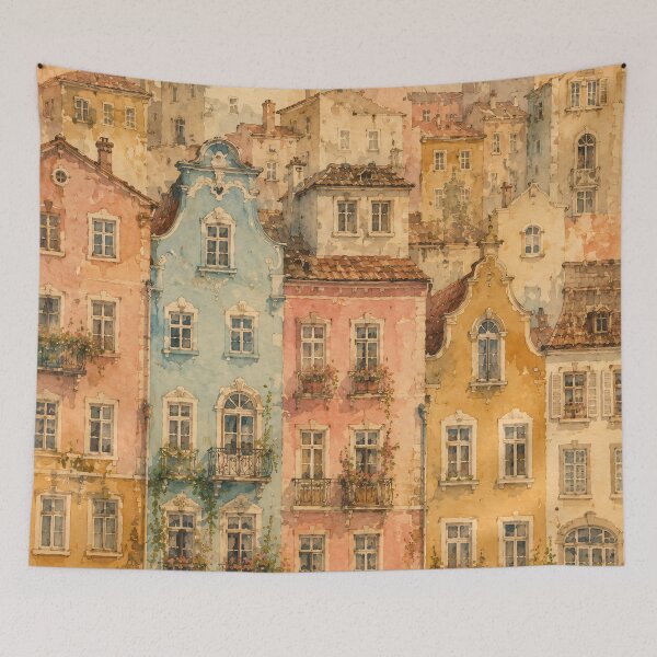 Item preview, Watercolour European City Streets Warm Pastel Tones designed and sold by Jozefin's Studio.