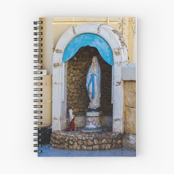 Item preview, Virgin Mary Statue in Stone Niche with Blue Canopy and Small Praying Figure Shrine Outdoor designed and sold by Nmallia.