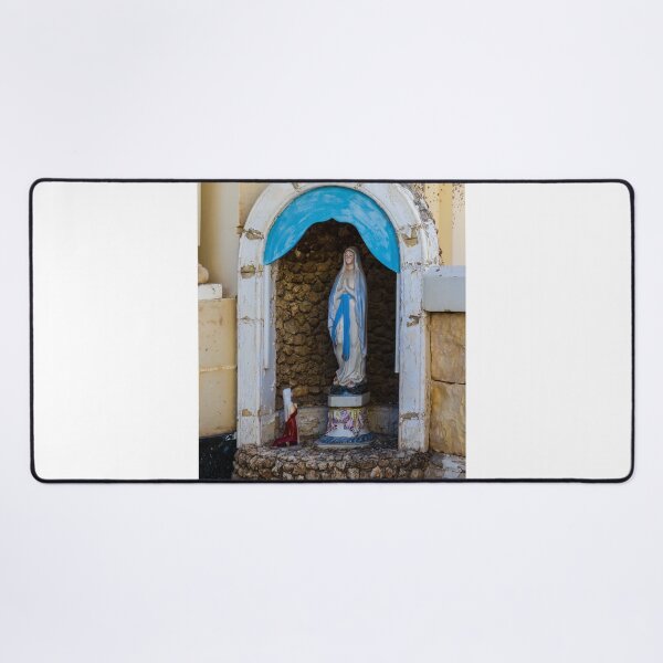 Item preview, Virgin Mary Statue in Stone Niche with Blue Canopy and Small Praying Figure Shrine Outdoor designed and sold by Nmallia.