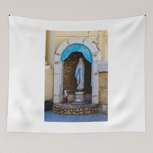 Item preview, Virgin Mary Statue in Stone Niche with Blue Canopy and Small Praying Figure Shrine Outdoor designed and sold by Nmallia.