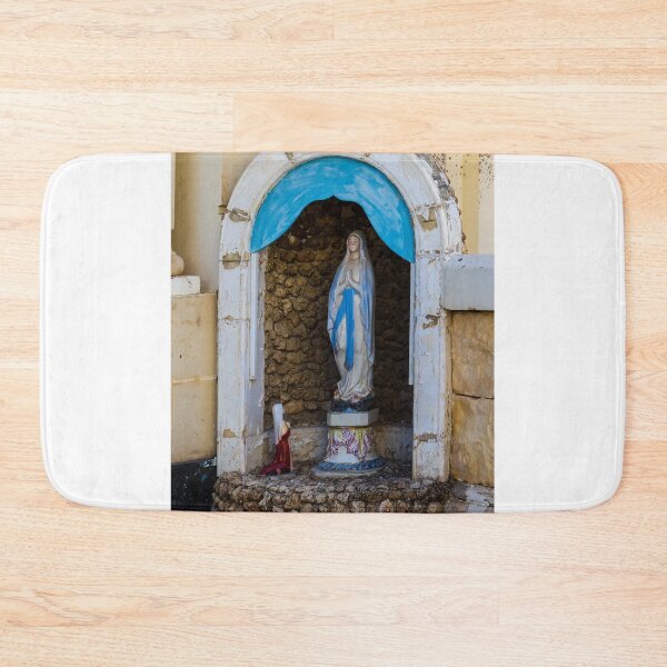 Item preview, Virgin Mary Statue in Stone Niche with Blue Canopy and Small Praying Figure Shrine Outdoor designed and sold by Nmallia.