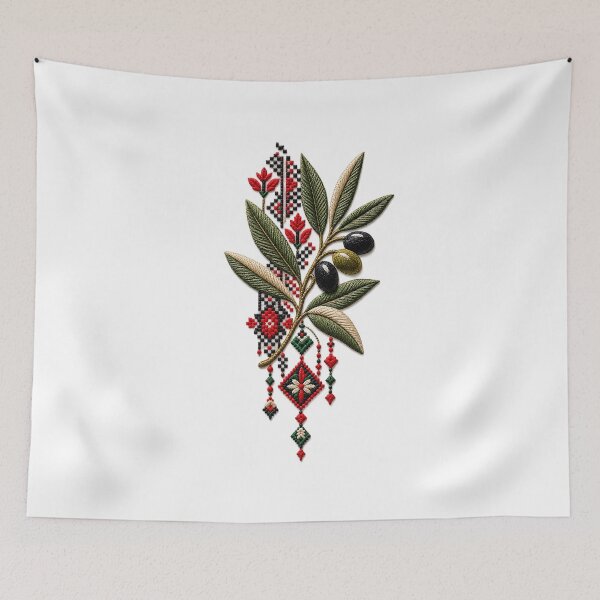 Item preview, Palestinian Tatreez Olive Branch Design – Traditional Floral Heritage Pattern designed and sold by BrainCurves.
