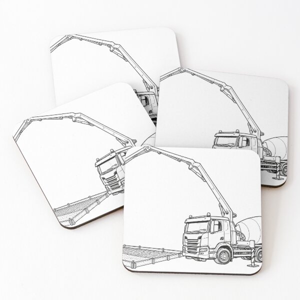 Item preview, Concrete Mixer Pump at Work – Unique Construction Truck Line Art designed and sold by ElceMare.
