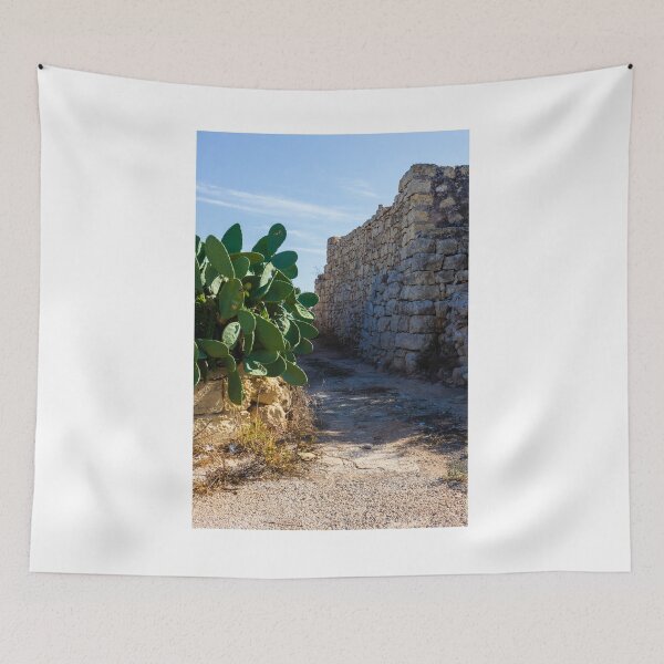 Item preview, Ancient Stone Wall Along a Desert Path with Cactus Plants Under Clear Sky designed and sold by Nmallia.