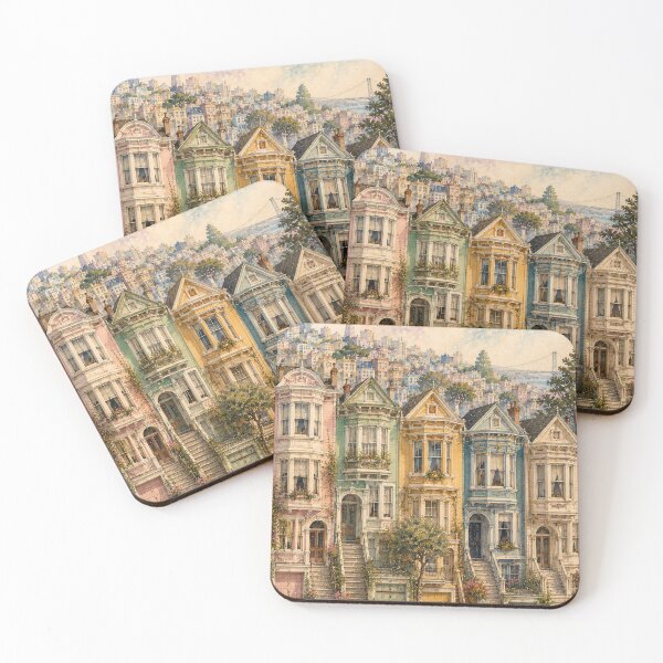 Item preview, Victorian Row Houses Watercolour Painting Pastel City designed and sold by Jozefin's Studio.