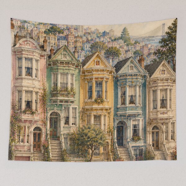 Item preview, Victorian Row Houses Watercolour Painting Pastel City designed and sold by Jozefin's Studio.