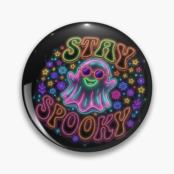Item preview, Stay Spooky Neon Ghost Groovy Halloween T-Shirt Design designed and sold by Scribe2Vibe.