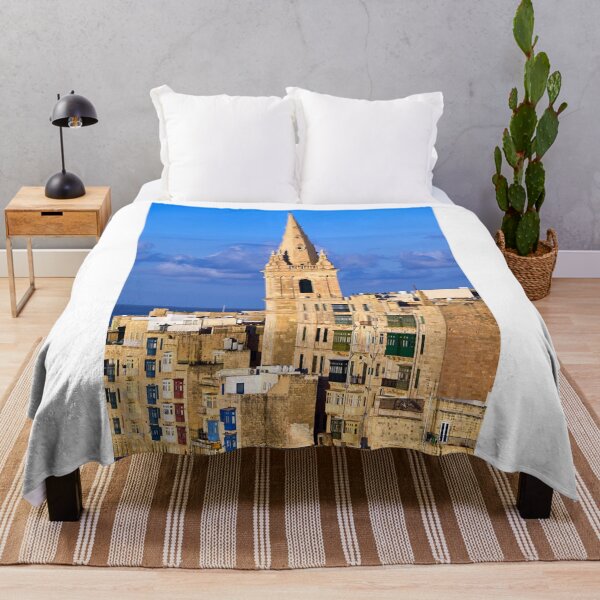 Item preview, Spire of St Paul's Pro-Cathedral and traditional maltese balconies in Valletta, Malta designed and sold by goceris.