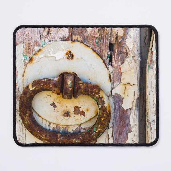 Item preview, Rusty Door Knocker on Weathered, Peeling Wood Door with Rustic Charm designed and sold by Nmallia.