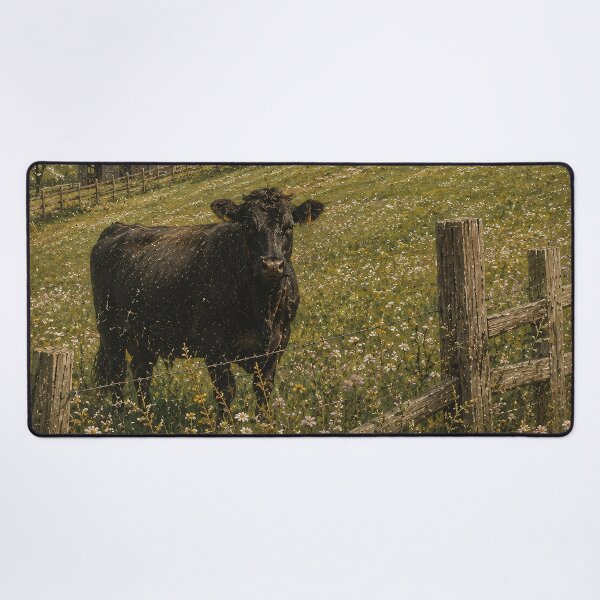 Item preview, Vintage Farmhouse Oil Painting Black Angus Cow Meadow designed and sold by Jozefin's Studio.