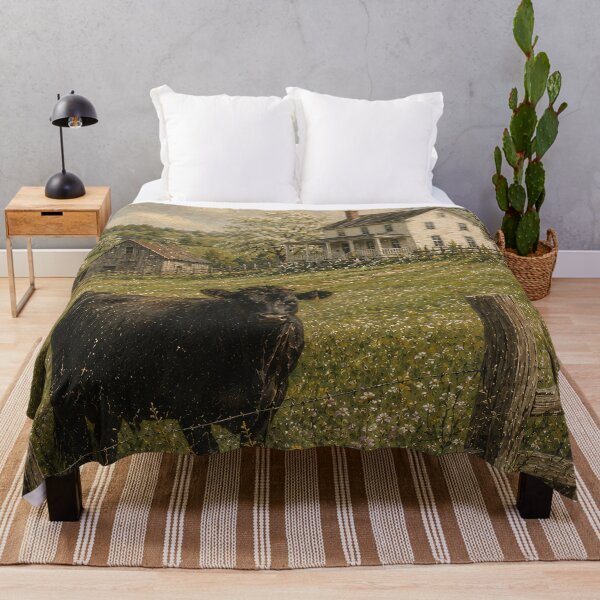 Item preview, Vintage Farmhouse Oil Painting Black Angus Cow Meadow designed and sold by Jozefin's Studio.