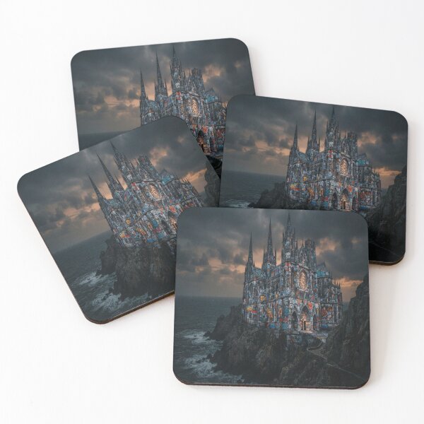 Item preview, Gothic Cathedral Covered in Neon Street Art: Dark Urban Fantasy Art Print designed and sold by AfresStudio.