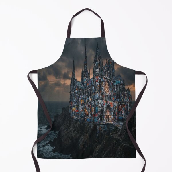 Item preview, Gothic Cathedral Covered in Neon Street Art: Dark Urban Fantasy Art Print designed and sold by AfresStudio.