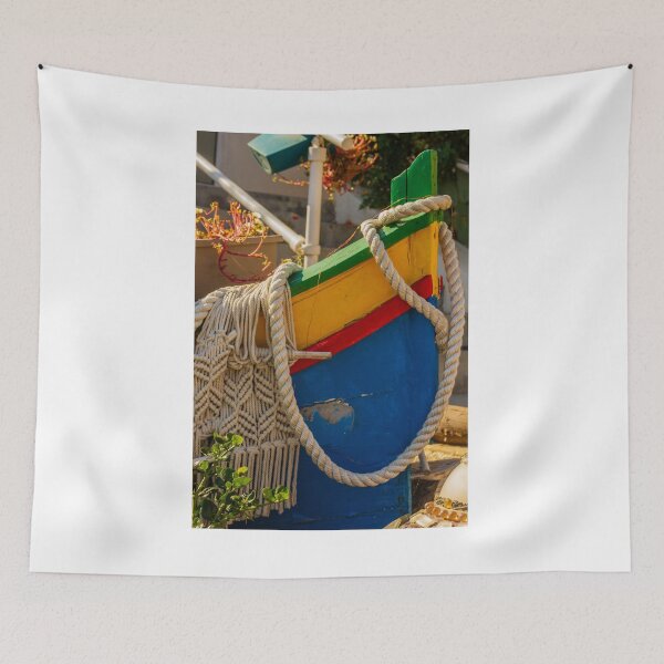 Item preview, Colorful Wooden Boat Bow with Thick Rope Coastline Decor and Nautical Details Sunlit Harbor Scene designed and sold by Nmallia.