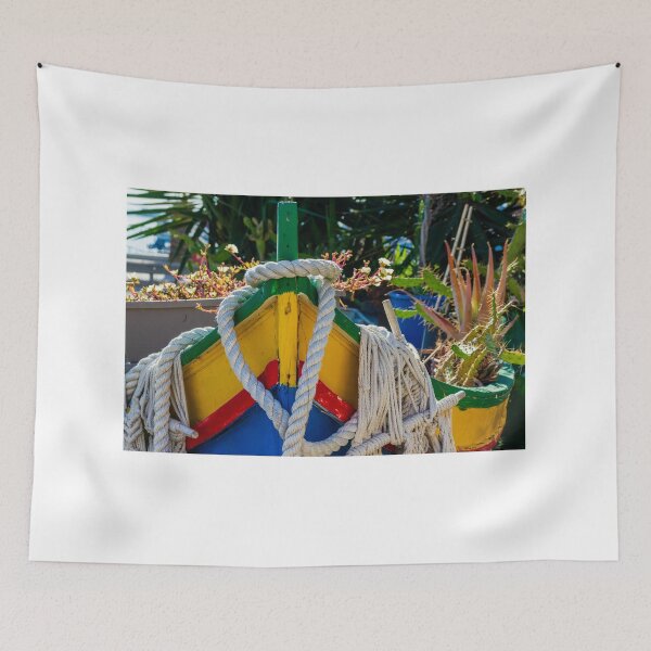 Item preview, Colorful Wooden Boat Bow with Thick Rope Coastline Decor and Nautical Details Sunlit Harbor Scene designed and sold by Nmallia.