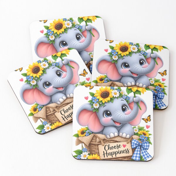 Item preview, Cute Baby Elephant PNG with Sunflowers | Kawaii Floral Printable | Sublimation Design |  designed and sold by : CraftyVibes.