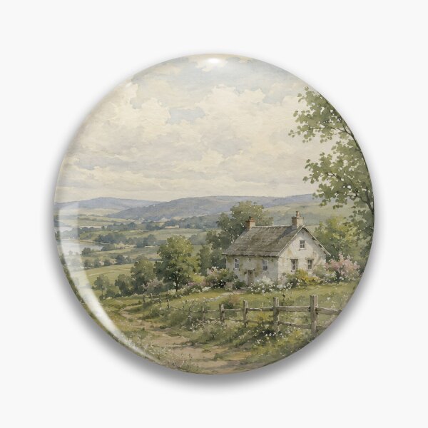 Item preview, Vintage Countryside Oil Painting Rolling Hills Cottage designed and sold by Jozefin's Studio.