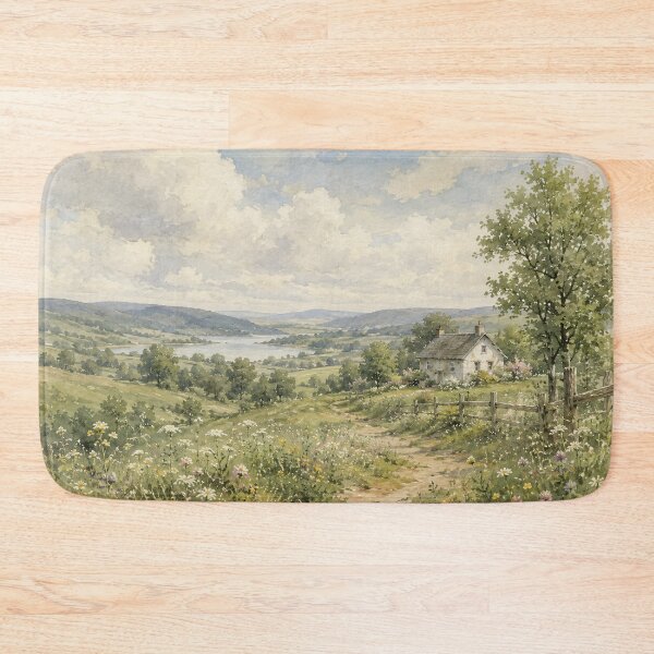 Item preview, Vintage Countryside Oil Painting Rolling Hills Cottage designed and sold by Jozefin's Studio.