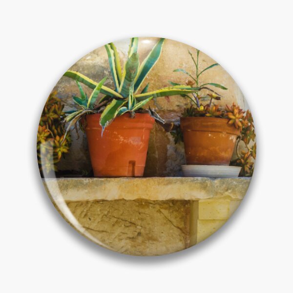 Item preview, Three Potted Succulents on Rustic Stone Shelf Against Warm Brick Wall designed and sold by Nmallia.