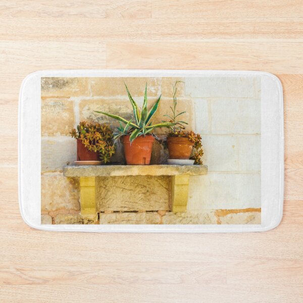 Item preview, Three Potted Succulents on Rustic Stone Shelf Against Warm Brick Wall designed and sold by Nmallia.
