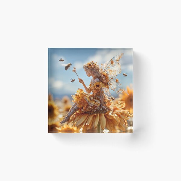 Item preview, Sunflower Fairy With Busy Honey Bees designed and sold by Storybook Botanica.