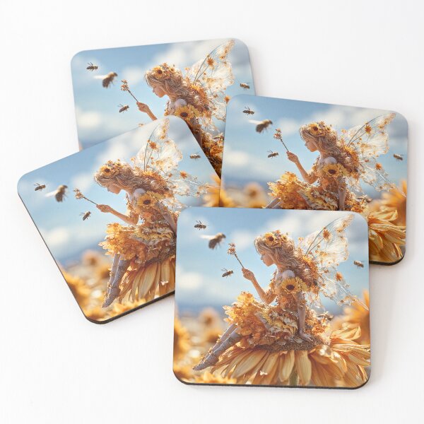 Item preview, Sunflower Fairy With Busy Honey Bees designed and sold by Storybook Botanica.