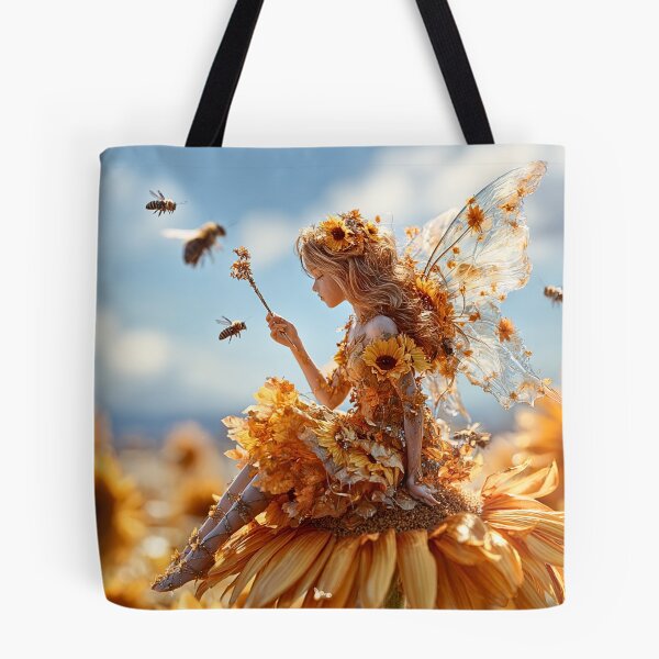 Item preview, Sunflower Fairy With Busy Honey Bees designed and sold by Storybook Botanica.