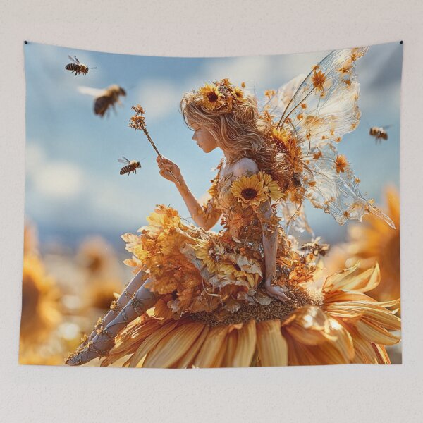 Item preview, Sunflower Fairy With Busy Honey Bees designed and sold by Storybook Botanica.