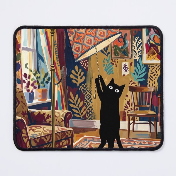 Item preview, Playful Black Cat Swung on Standing Lamp Matisse Style Art Print designed and sold by DuckOddity.