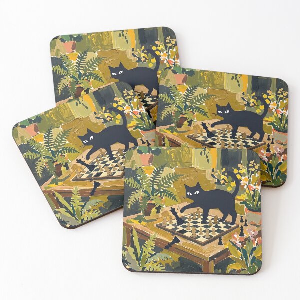 Item preview, Naughty Black Cat Knocking Chess Piece Matisse Style Print designed and sold by DuckOddity.
