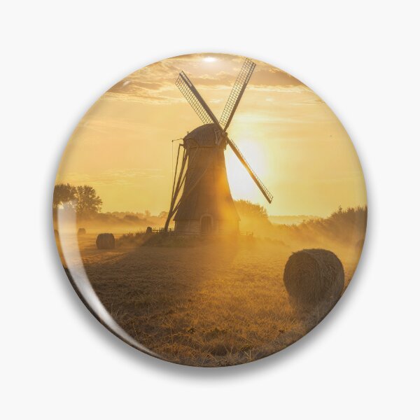 Item preview, Dutch Windmill in a Hay Field with Bales designed and sold by Maria Dryfhout.