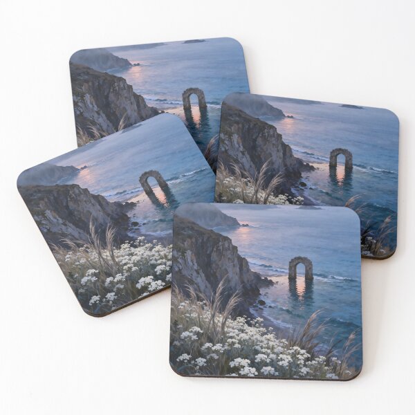 Item preview, Coastal Sunset Landscape with Stone Arch and Wildflowers designed and sold by stylishdzign.